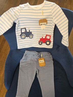 Striped Blue & White Tractor Top with Light Blue Joggers